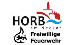 das Logo der Freiwilligen Feuerwehr Horb zeigt einen Löwen umrandet von Feuer 